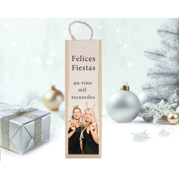 Caja de madera para vino personalizada Navidad